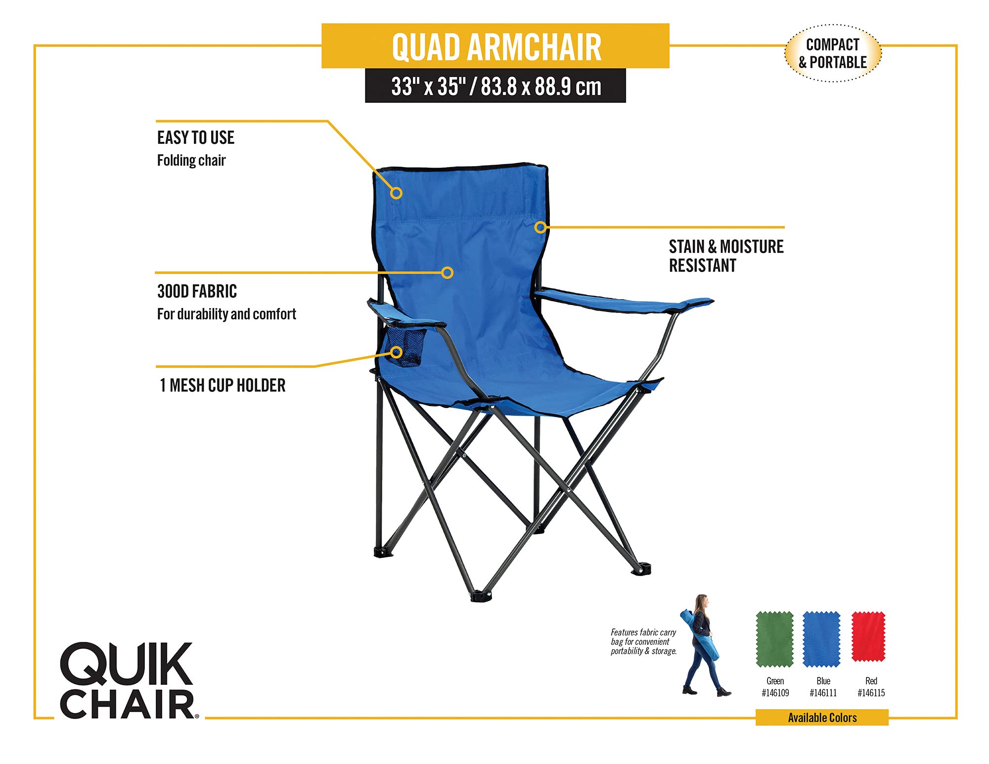 Quik Shade Chair Portable Folding Chair with Arm Rest Cup Holder and Carrying and Storage Bag, Red (146115) - Image 4
