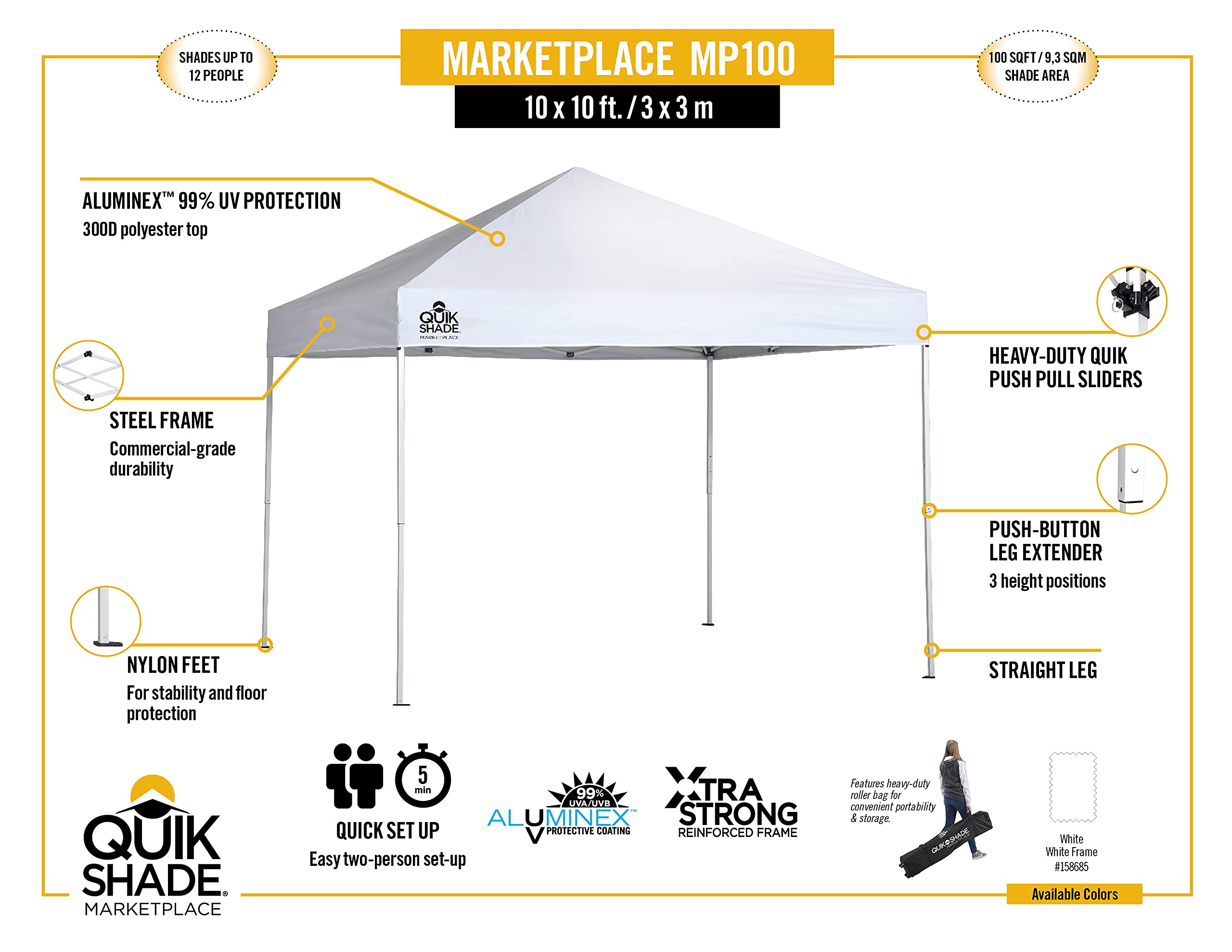 Quik Shade Marketplace MP100 10'x10' Instant Canopy - White - Image 3