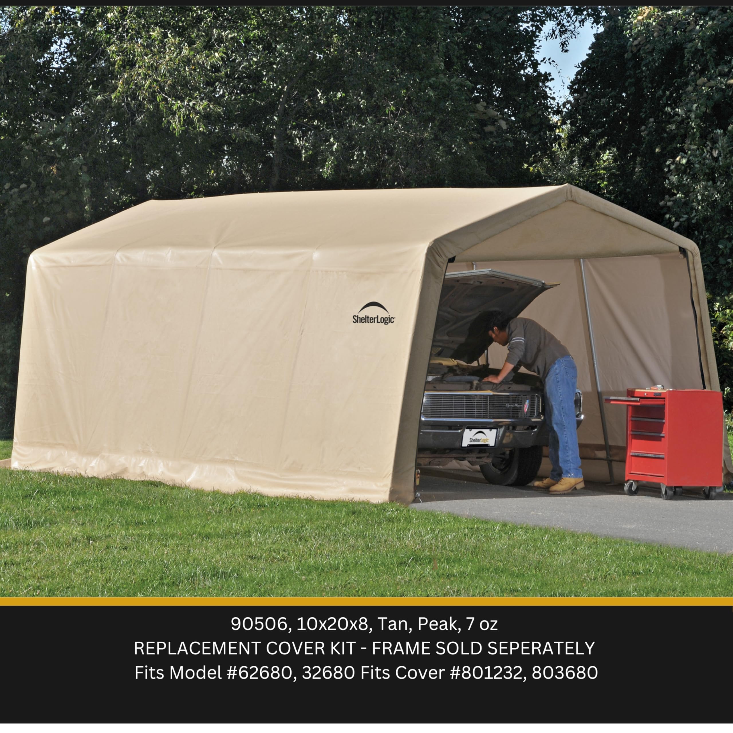 Replacement Cover Kit AutoShelter 10 x 20 ft. for Model 62680, 32680, Tan, 7.5oz, Cover Only, Frame Not Included - Image 4