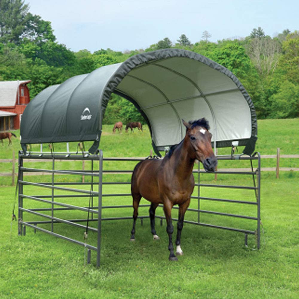 ShelterLogic 10' x 10' Powder Coated Green Corral Shelter Livestock Shade - Image 3