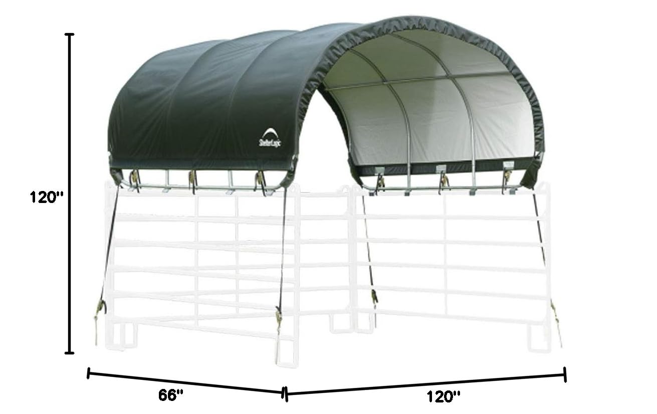 ShelterLogic 10' x 10' Powder Coated Green Corral Shelter Livestock Shade - Image 5