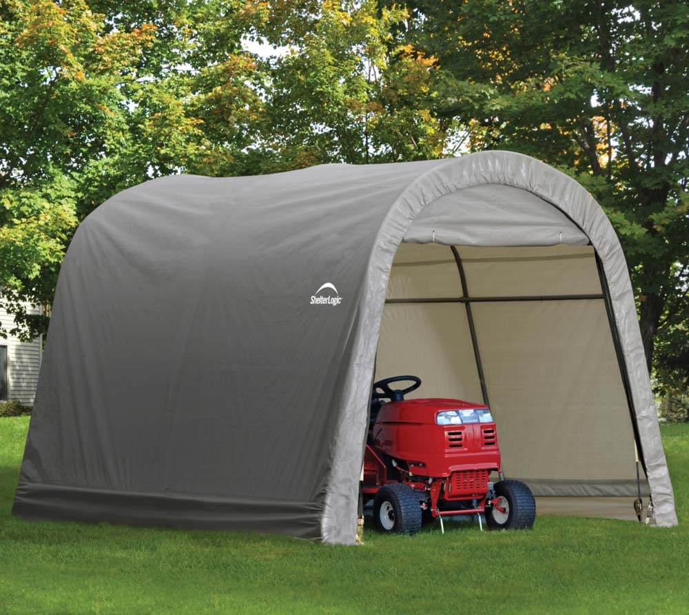 ShelterLogic 10' x 10' Shed-in-a-Box All Season Steel Metal Round Roof Outdoor Storage Shed with Waterproof Cover and Heavy Duty Reusable Auger Anchors, grey - Image 3
