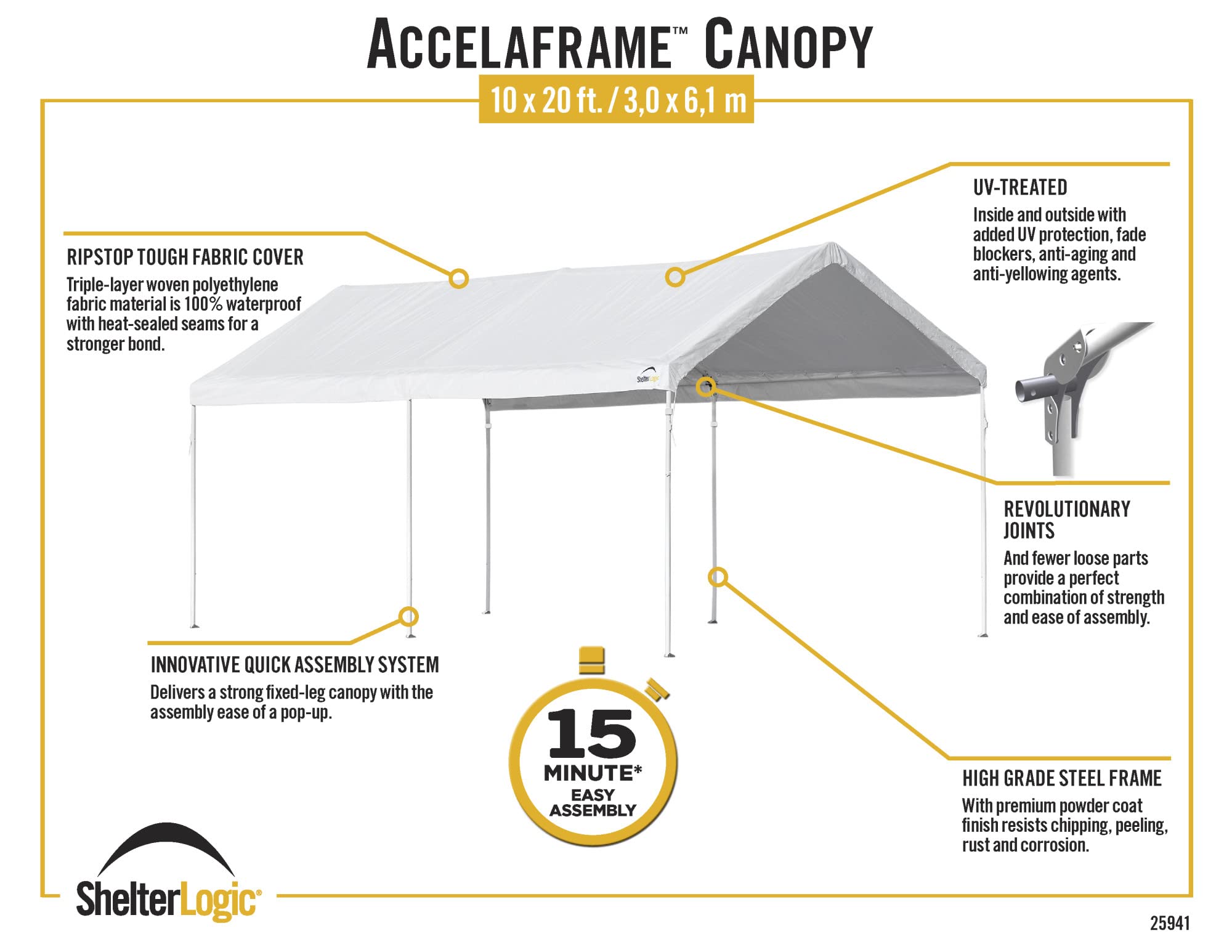 ShelterLogic 10' x 20' AccelaFrame Heavy Duty Steel Frame Quick and Easy Set-Up Canopy - Image 6