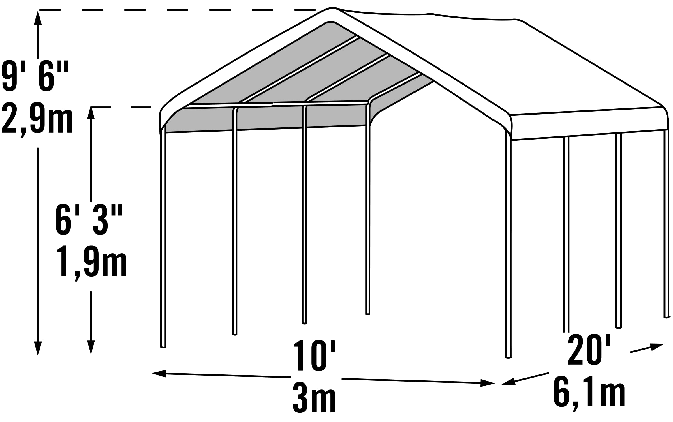 ShelterLogic 10' x 20' MaxAP Large Portable Garage 2in1 Kit Heavy-Duty Steel Frame Outdoor Canopy, Gazebo, or Carport Tent with Enclosure for Car, SUV, Truck, Boat, Tractor, White - Image 5