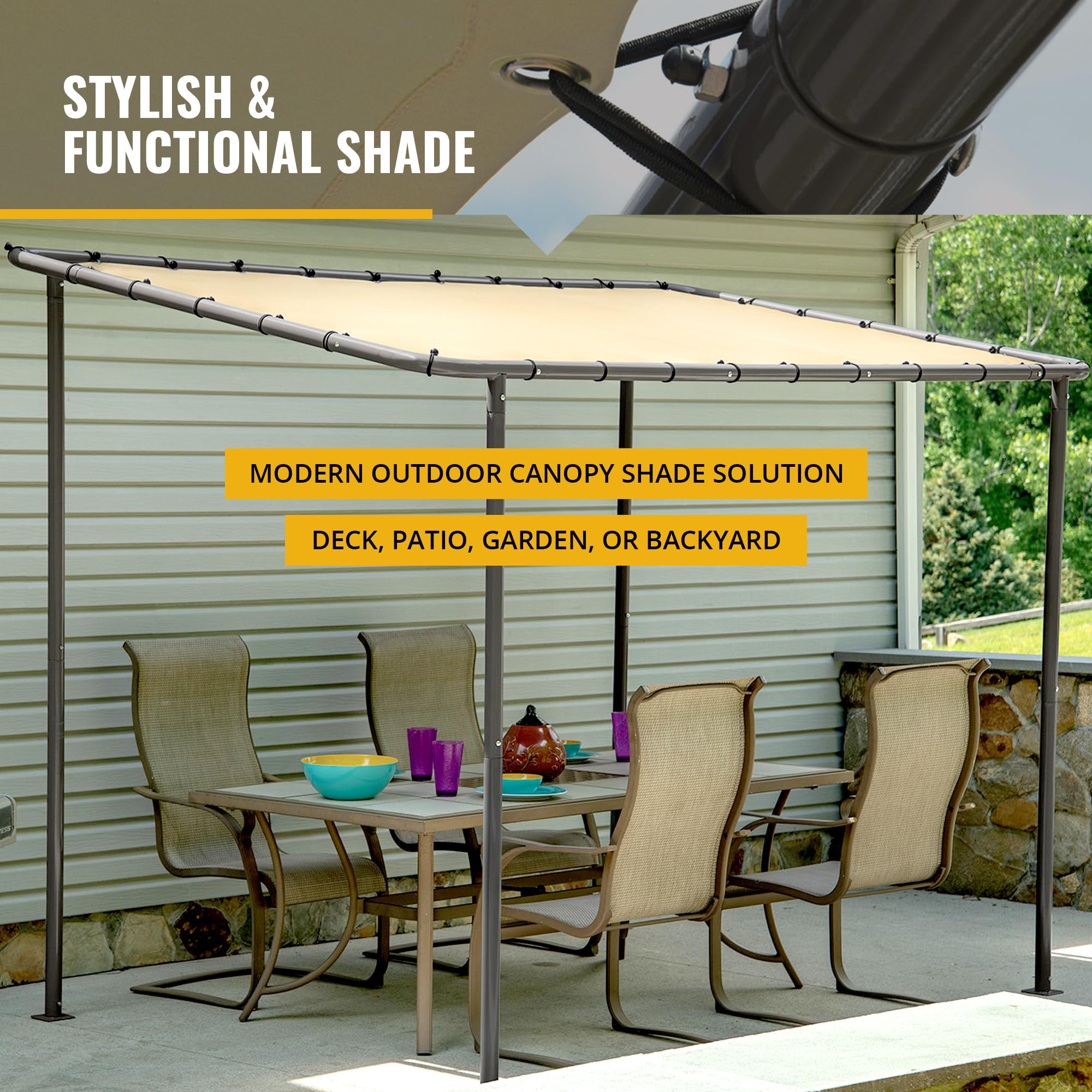 ShelterLogic 10' x 6' Solano Gazebo Canopy Charcoal Carbon Steel Frame and Water-Resistant and Sun Protection Tan Cover - Image 3