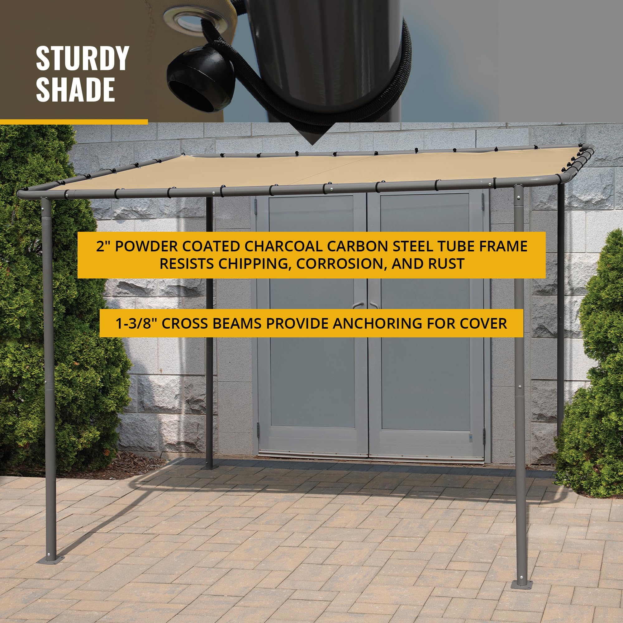 ShelterLogic 10' x 6' Solano Gazebo Canopy Charcoal Carbon Steel Frame and Water-Resistant and Sun Protection Tan Cover - Image 5