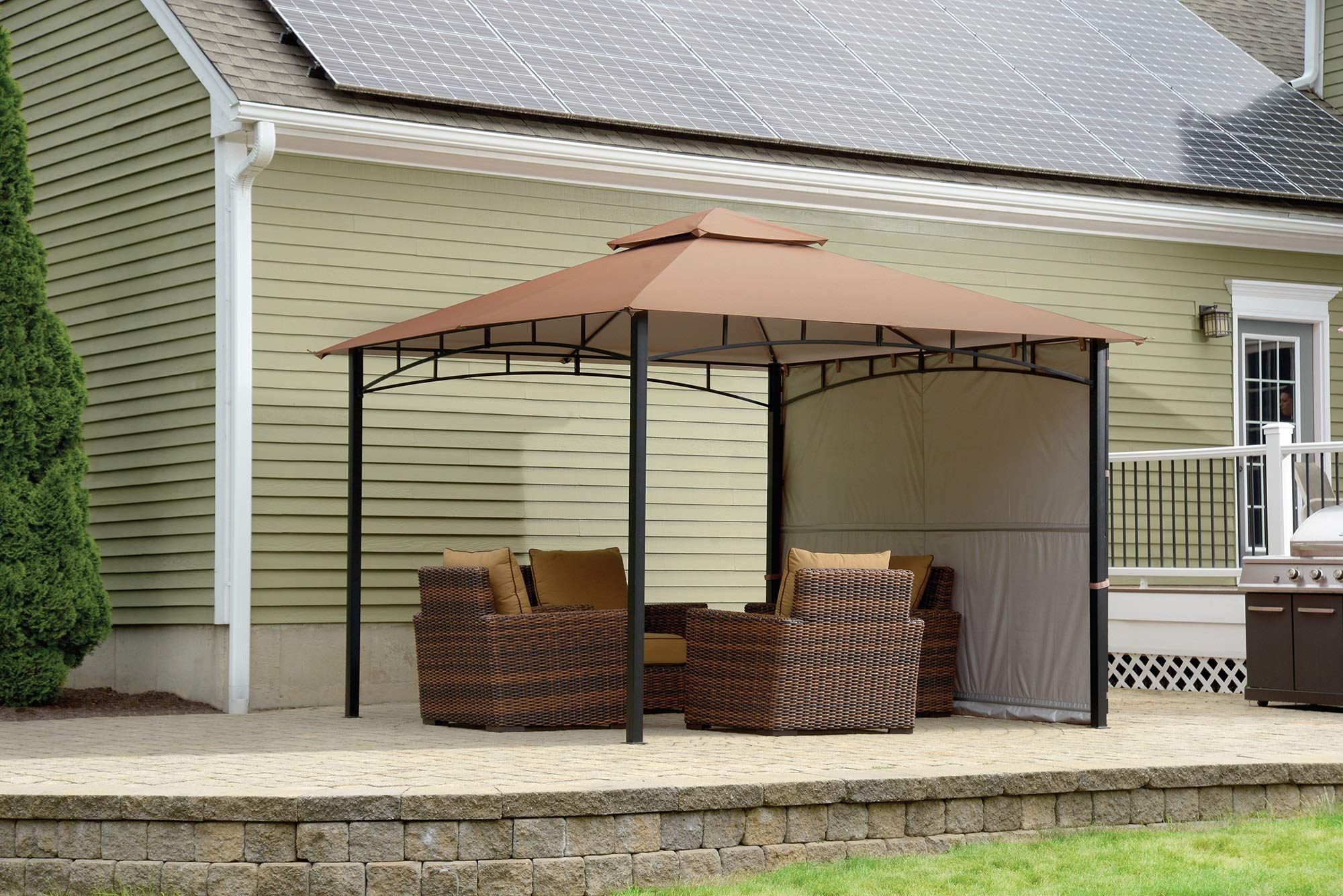 ShelterLogic 11' x 11' Canopy Series Redwood Easy Assembly Seasonal Shade UV Protection with Extendable Awning Outdoor Gazebo - Image 3
