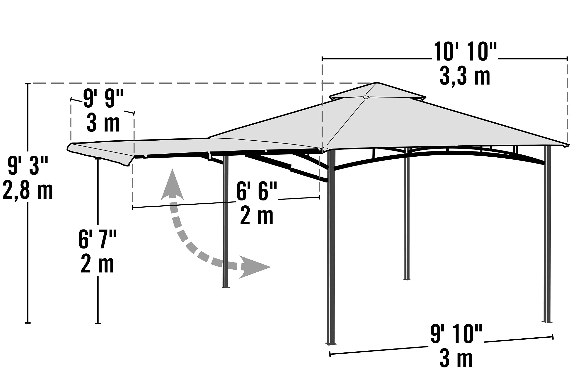 ShelterLogic 11' x 11' Canopy Series Redwood Easy Assembly Seasonal Shade UV Protection with Extendable Awning Outdoor Gazebo - Image 4