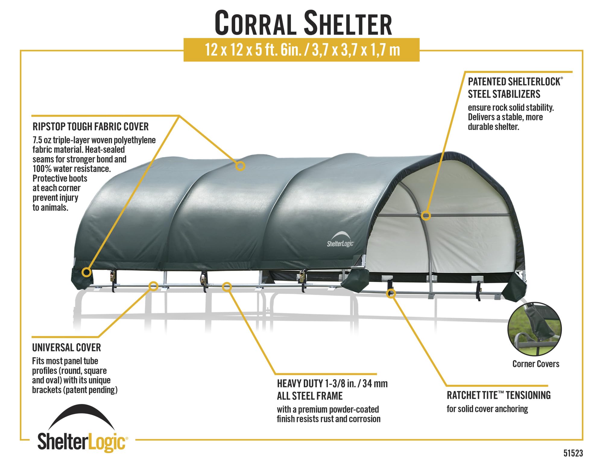 ShelterLogic 12' x 12' Corral Shelter and Livestock Shade Waterproof and UV Treated Universal Cover for Horses, Goats, and Other Livestock (Corral Panels Not Included) (Corral Shelter) - Image 3