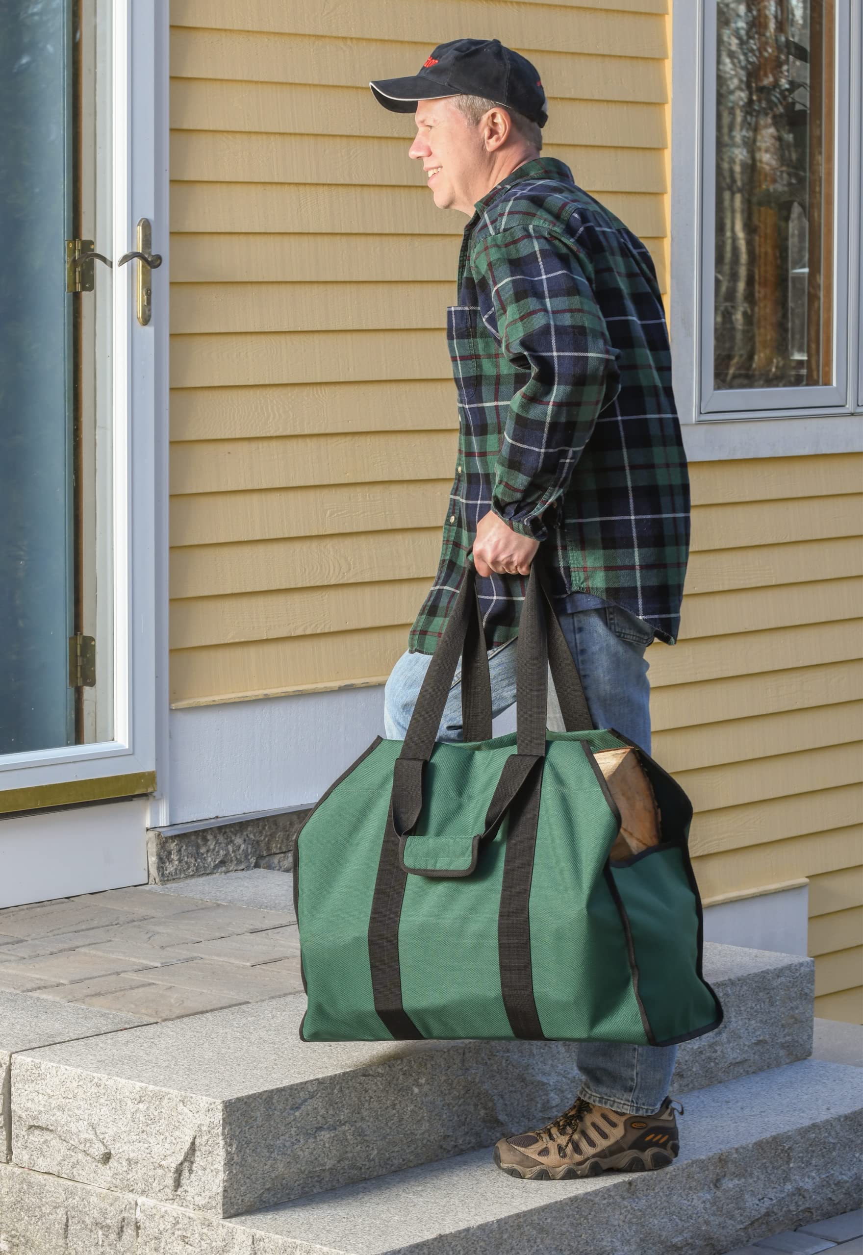ShelterLogic 24" Heavy-Duty Large Water-Repellent Firewood Log Holder and Carrier Bag, Green - Image 2