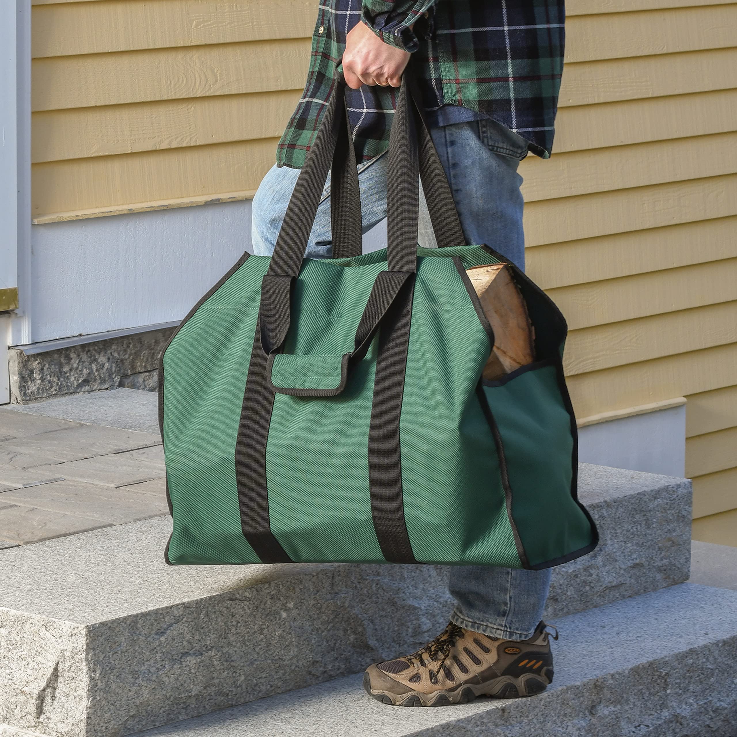 ShelterLogic 24" Heavy-Duty Large Water-Repellent Firewood Log Holder and Carrier Bag, Green - Image 7