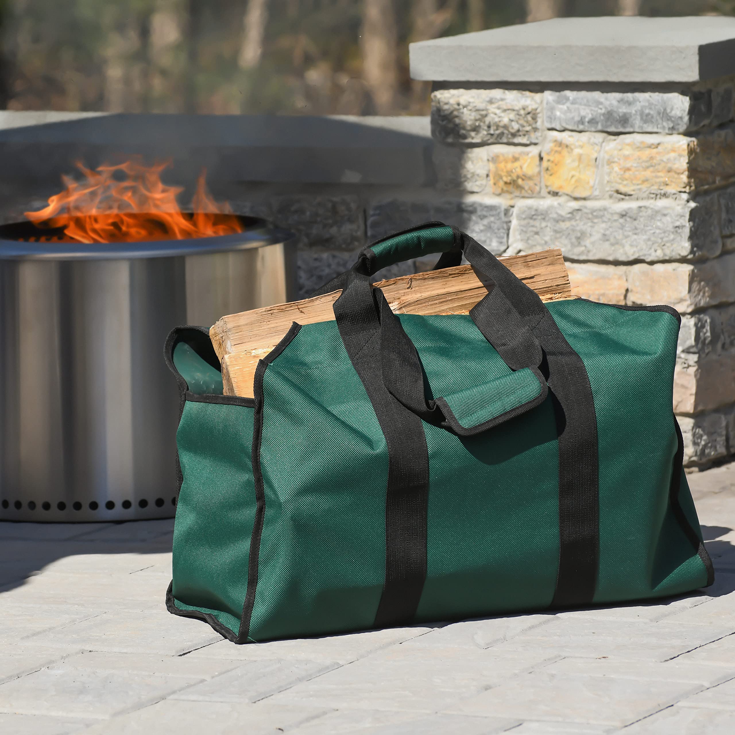 ShelterLogic 24" Heavy-Duty Large Water-Repellent Firewood Log Holder and Carrier Bag, Green - Image 8