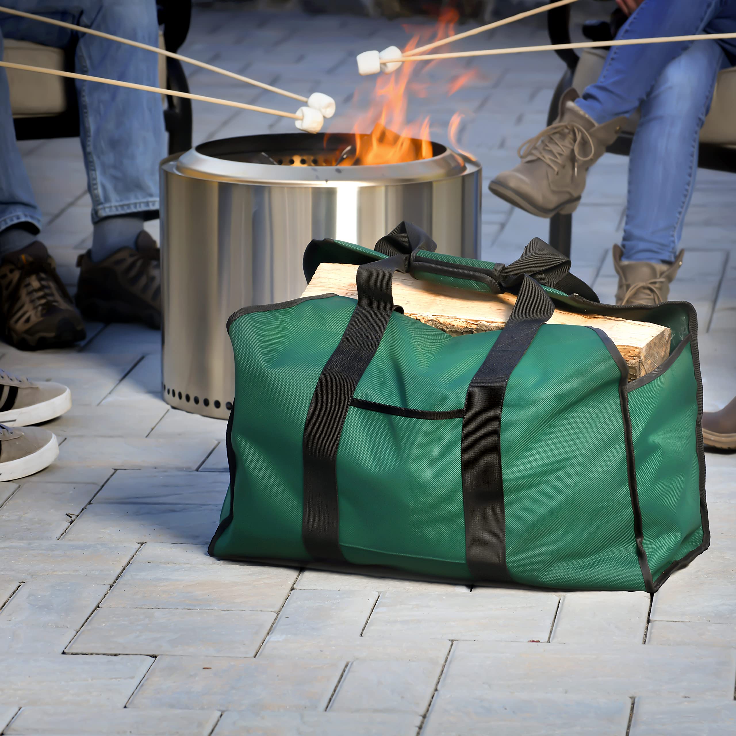 ShelterLogic 24" Heavy-Duty Large Water-Repellent Firewood Log Holder and Carrier Bag, Green - Image 9