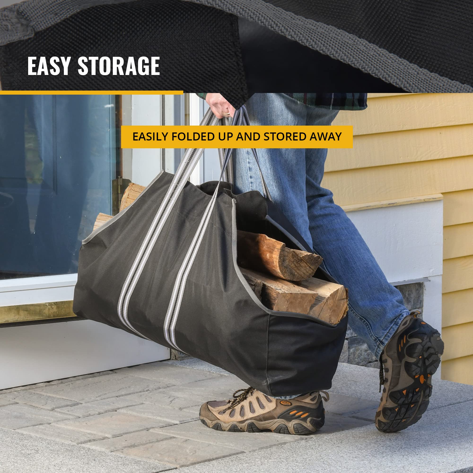 ShelterLogic 28" Heavy-Duty Large Water-Repellent Firewood Log Holder and Carrier Bag, Black/Gray - Image 6