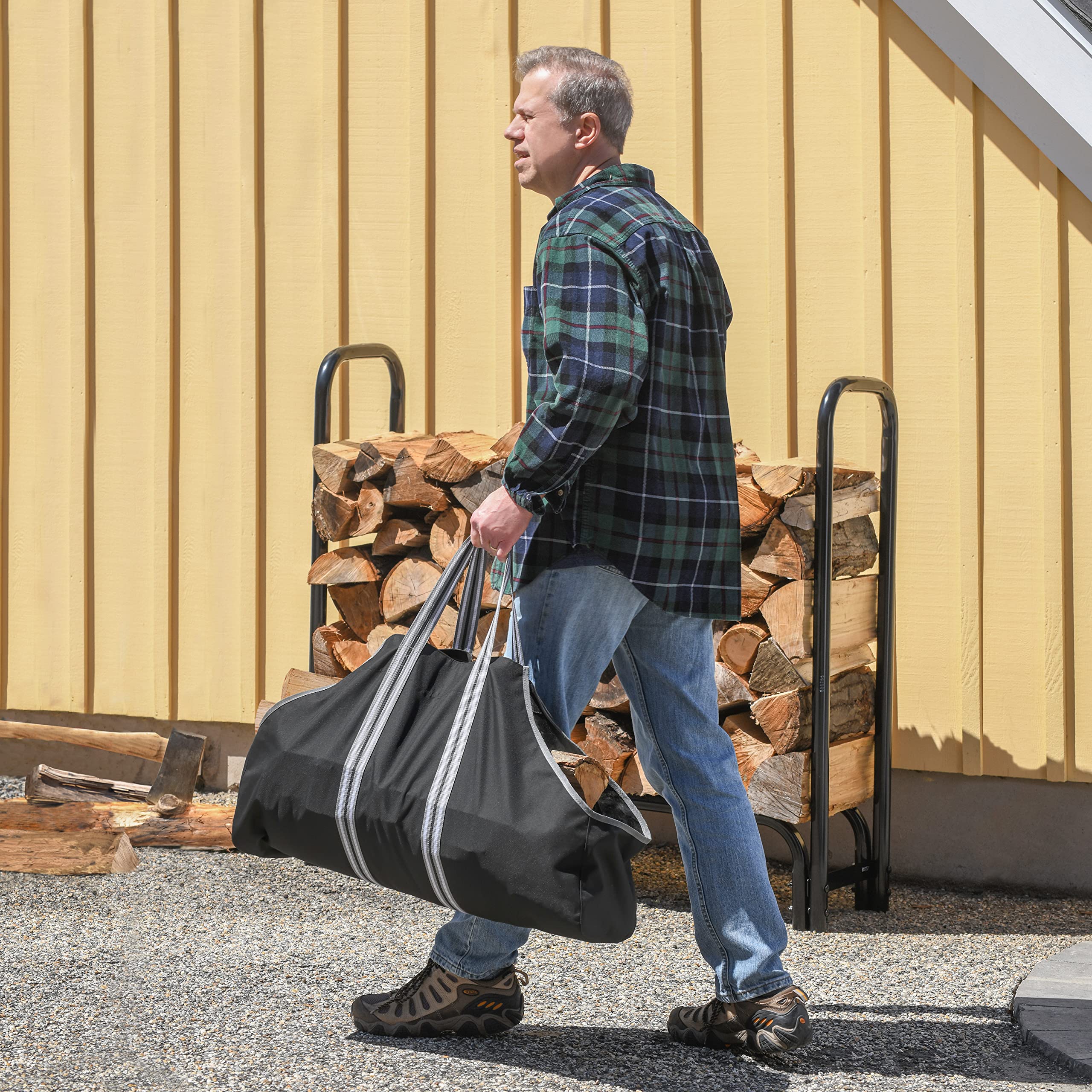 ShelterLogic 28" Heavy-Duty Large Water-Repellent Firewood Log Holder and Carrier Bag, Black/Gray - Image 7