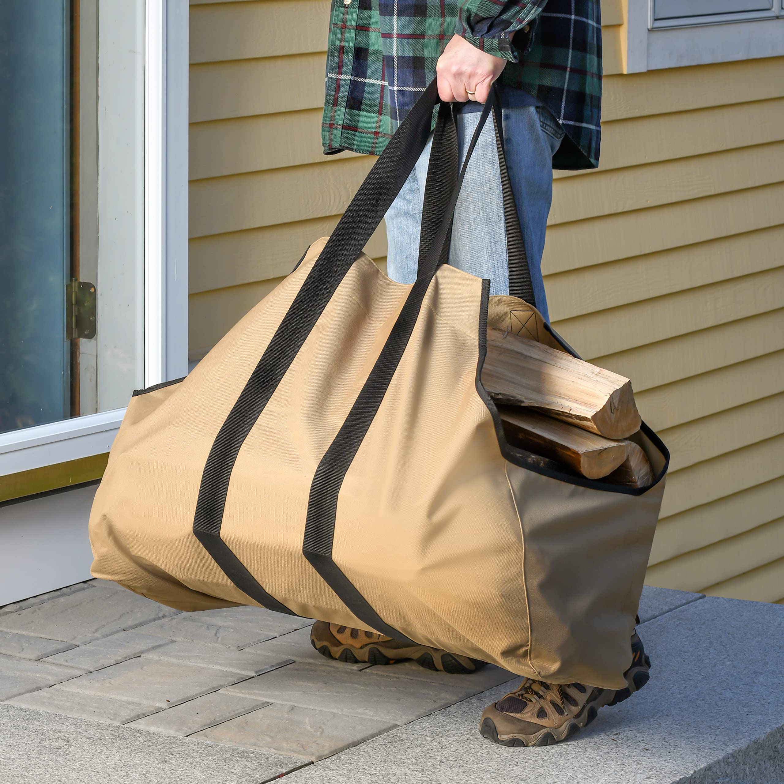 ShelterLogic 31" Heavy-Duty Large Water-Repellent Firewood Log Holder and Carrier Bag, Tan - Image 8