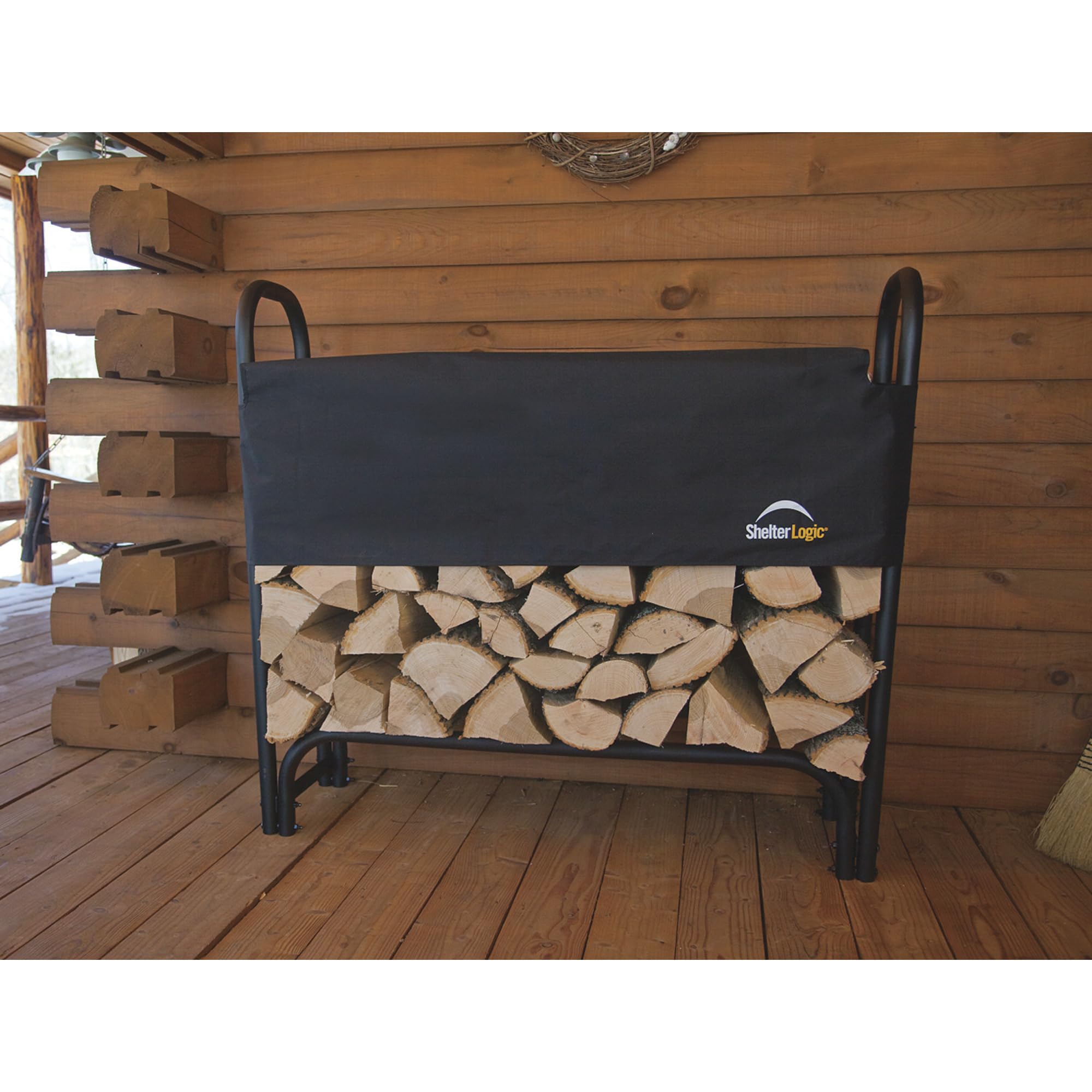 ShelterLogic 4' Adjustable Heavy Duty Outdoor Firewood Rack with Steel Frame Construction and Water-Resistant Cover - Image 3