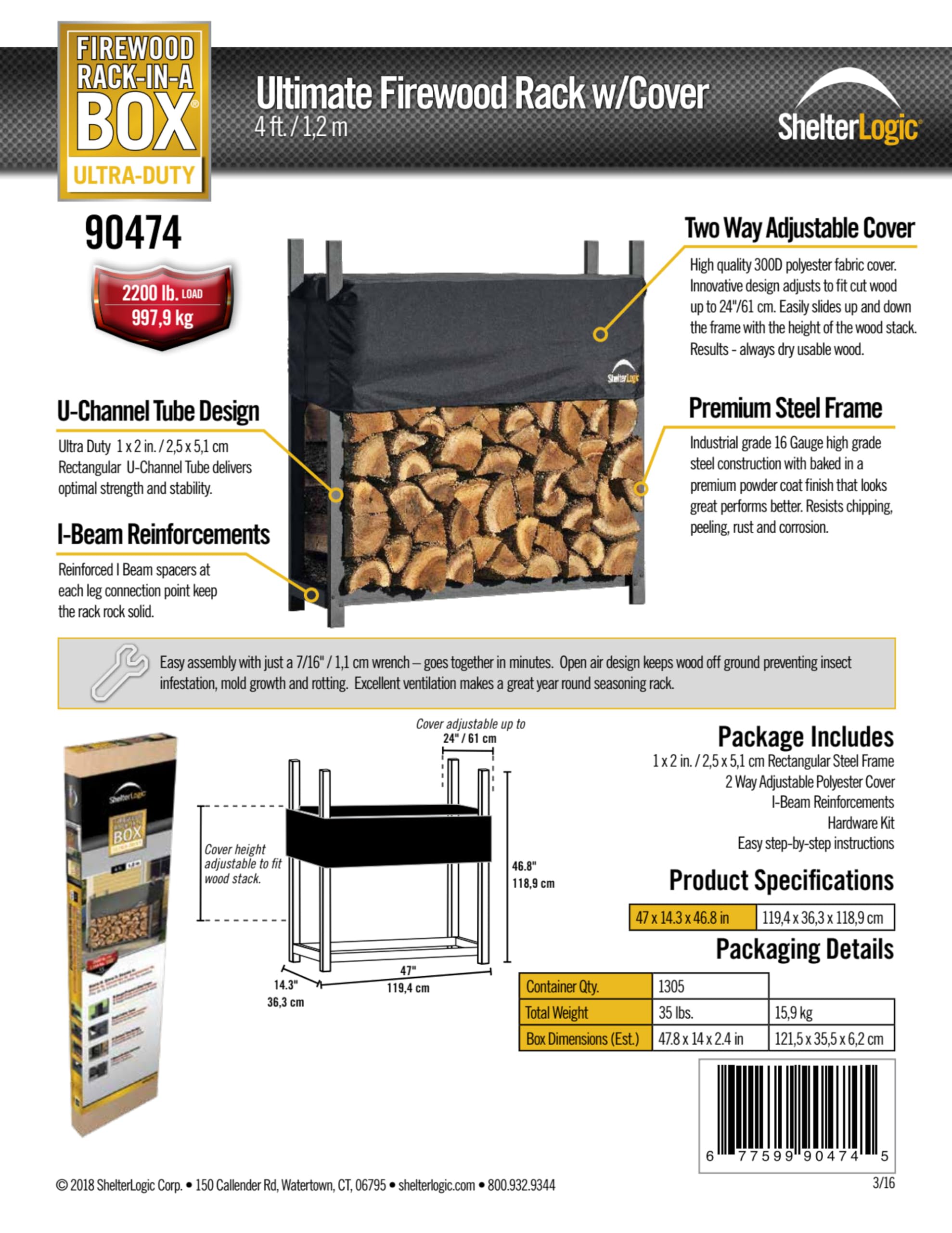 ShelterLogic 4' Ultra-Duty Firewood Rack-in-a-Box Wood Storage with Premium Steel Frame and Adjustable Water-Resistant Cover - Image 6
