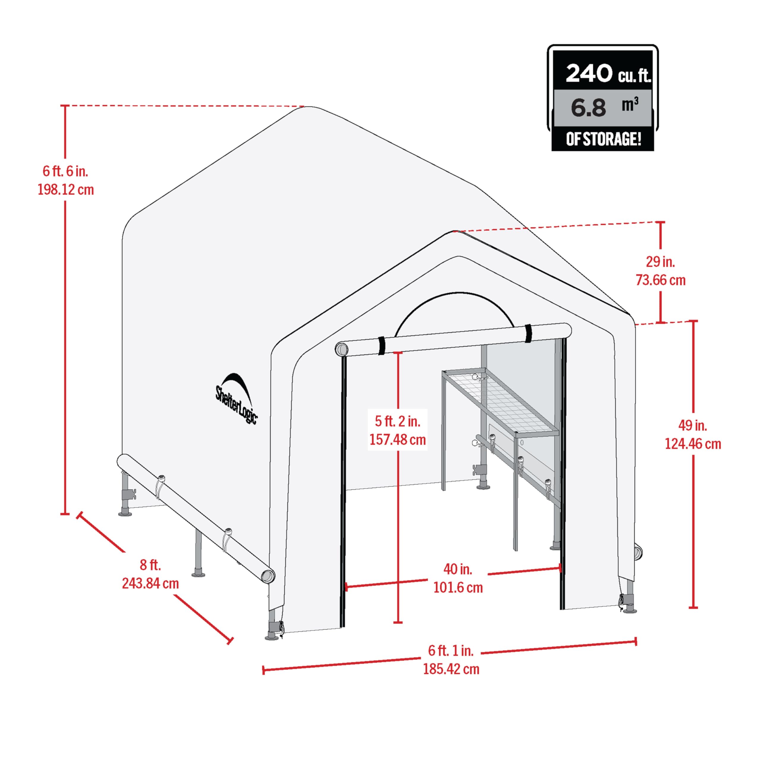 ShelterLogic 6' x 8' x 6.5' GrowIT Greenhouse Peak Roof Style Backyard Grow House with Integrated Shelving - Image 3