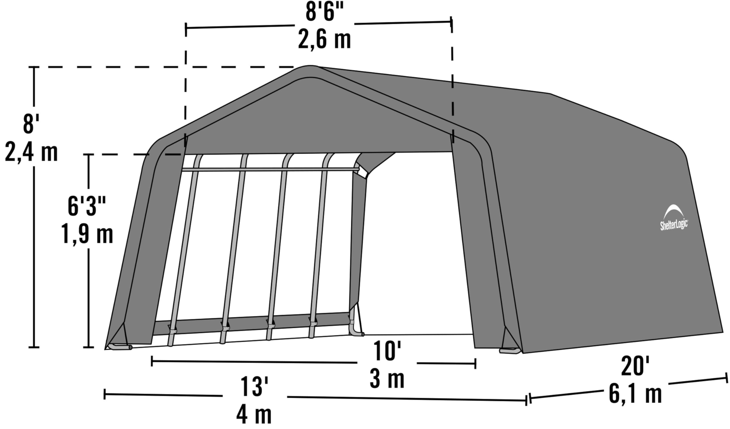 ShelterLogic 71434 Grey 12'x20'x8' Peak Style Shelter - Image 2