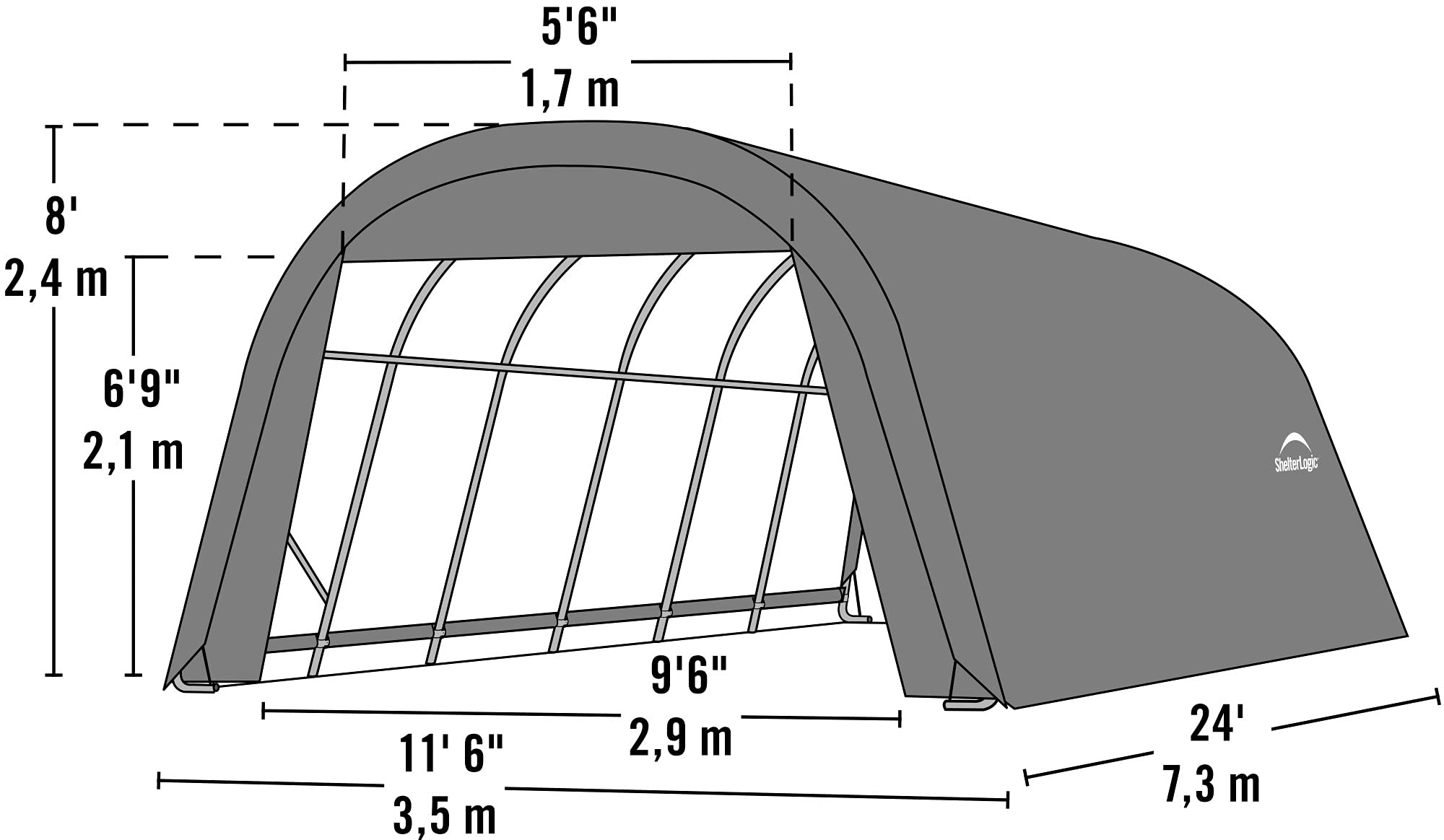 ShelterLogic 72332 Grey 12'x24'x8' Round Style Shelter - Image 8