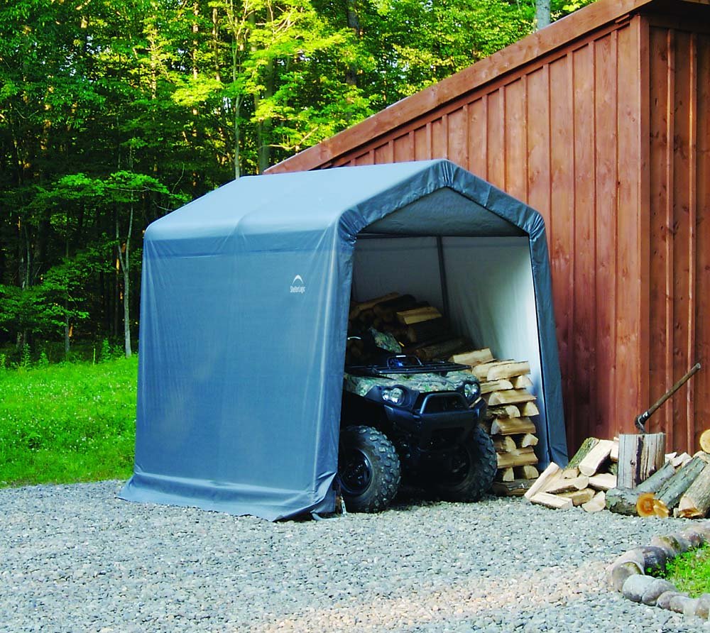 ShelterLogic 8' x 8' x 8' Shed-in-a-Box All Season Steel Metal Peak Roof Outdoor Storage Shed with Waterproof Cover and Heavy Duty Reusable Auger Anchors - Image 5