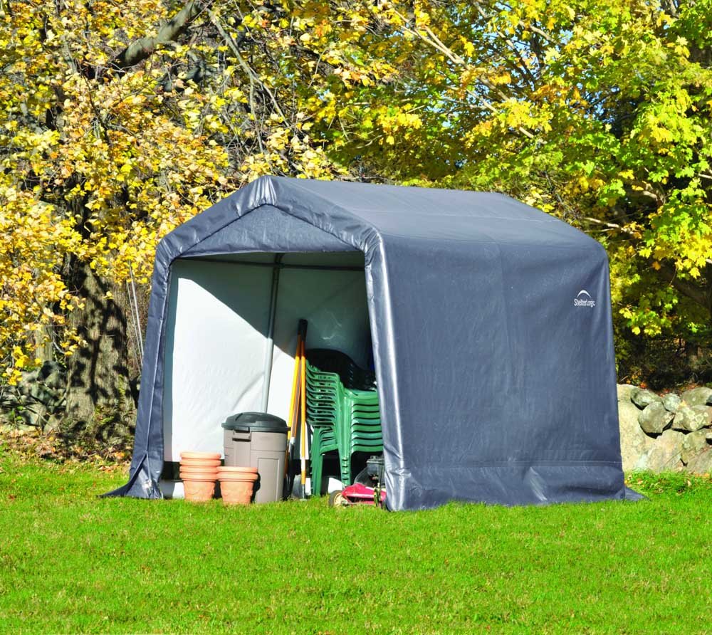 ShelterLogic 8' x 8' x 8' Shed-in-a-Box All Season Steel Metal Peak Roof Outdoor Storage Shed with Waterproof Cover and Heavy Duty Reusable Auger Anchors - Image 6
