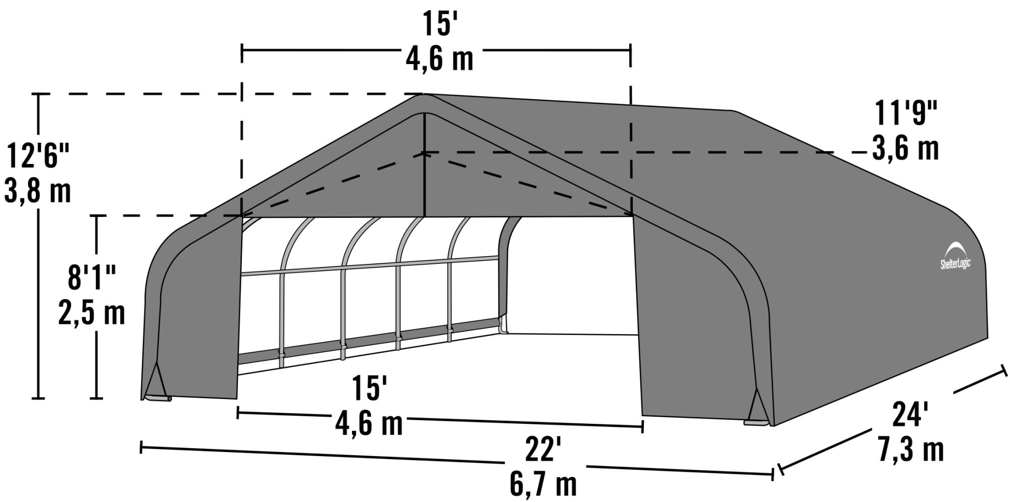 ShelterLogic 82143 Grey 22'x24'x12' Peak Style Shelter - Image 7