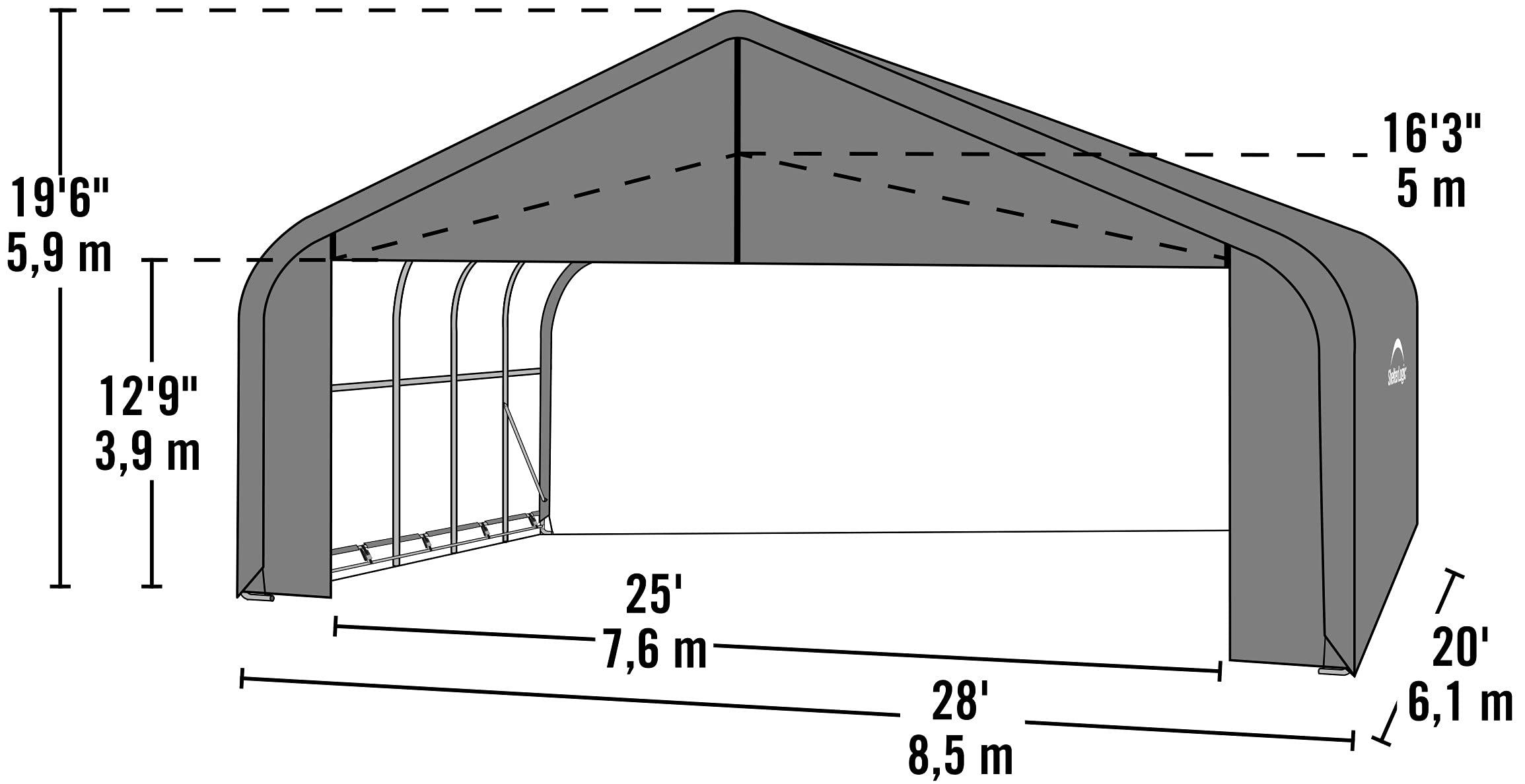 ShelterLogic Garage 28 x 20 x 20 Peak Standard Grey - Image 4