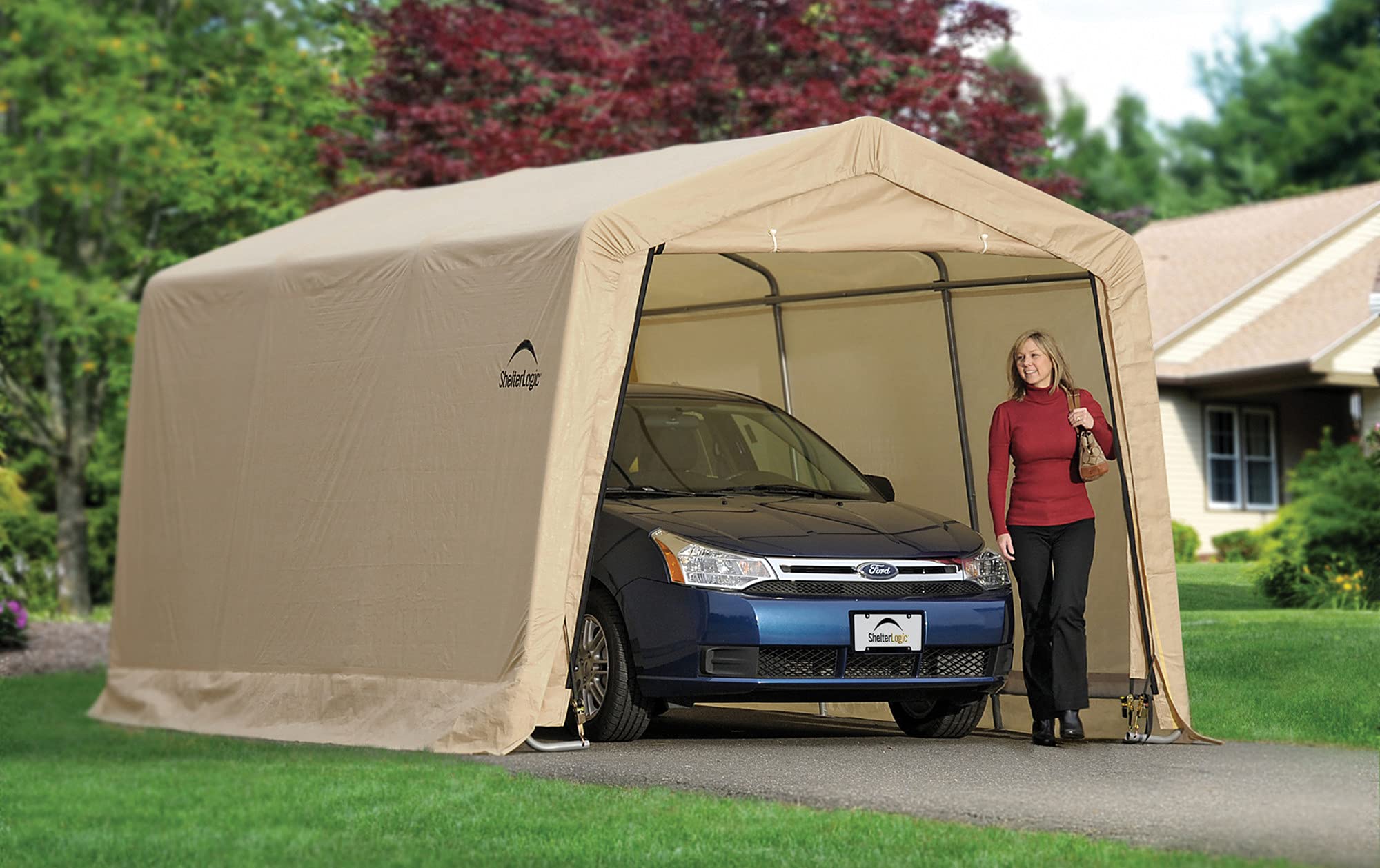 ShelterLogic Peak Style Roof Instant Garage Carport Car Canopy with Steel Frame and Waterproof UV-Treated Cover - Image 10