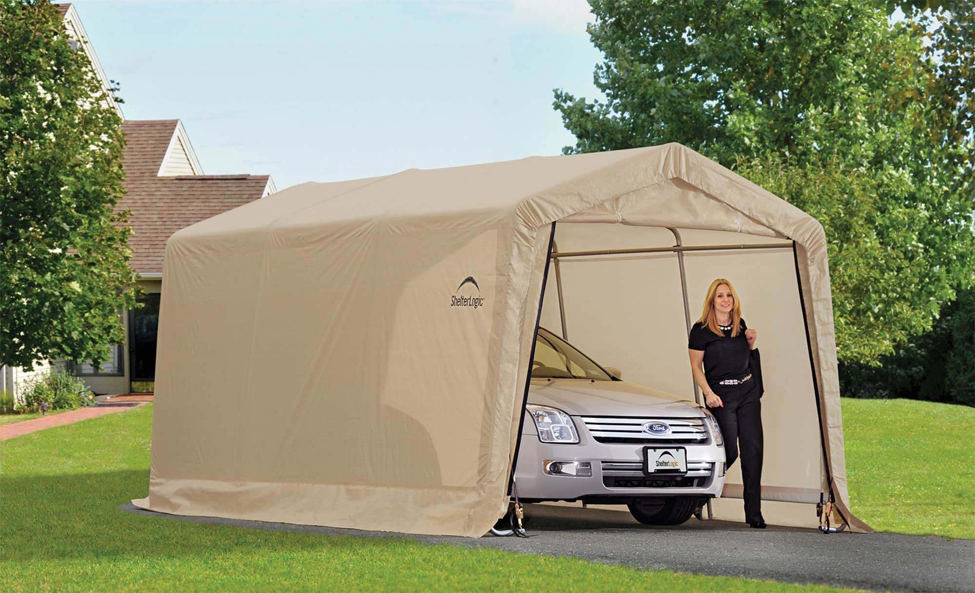 ShelterLogic Peak Style Roof Instant Garage Carport Car Canopy with Steel Frame and Waterproof UV-Treated Cover - Image 12