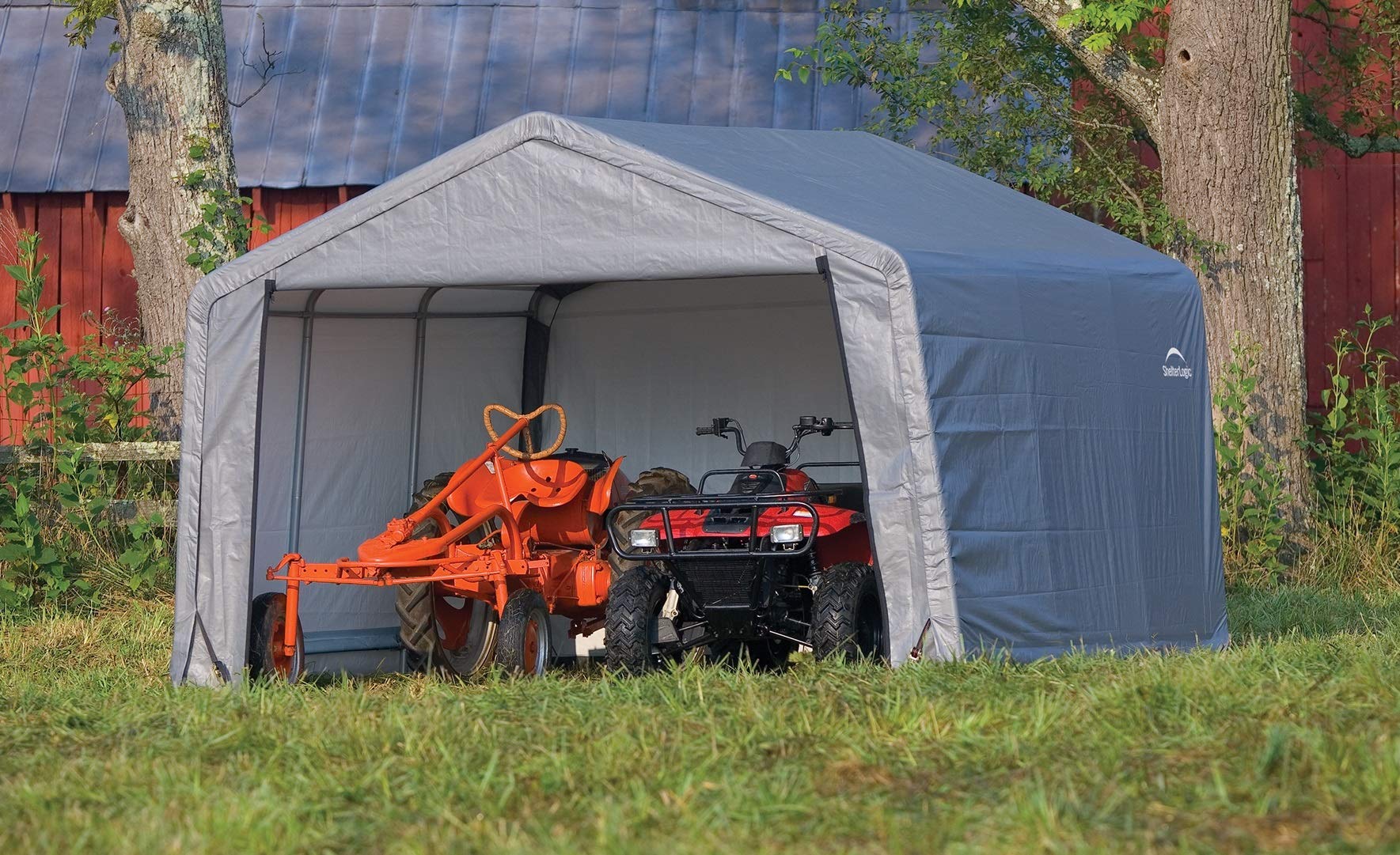 ShelterLogic Shed-in-a-Box All Season Steel Metal Peak Roof Outdoor Storage Shed with Waterproof Cover and Heavy Duty Reusable Auger Anchors 12' x 12' - Image 3
