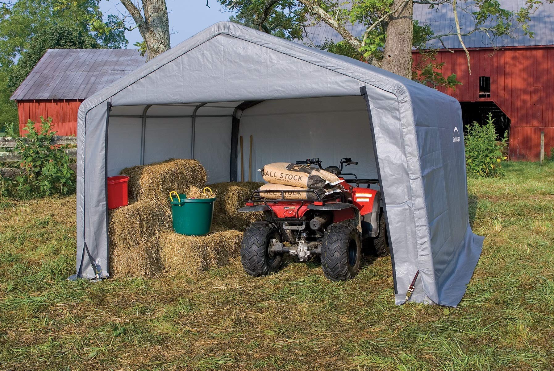 ShelterLogic Shed-in-a-Box All Season Steel Metal Peak Roof Outdoor Storage Shed with Waterproof Cover and Heavy Duty Reusable Auger Anchors 12' x 12' - Image 4