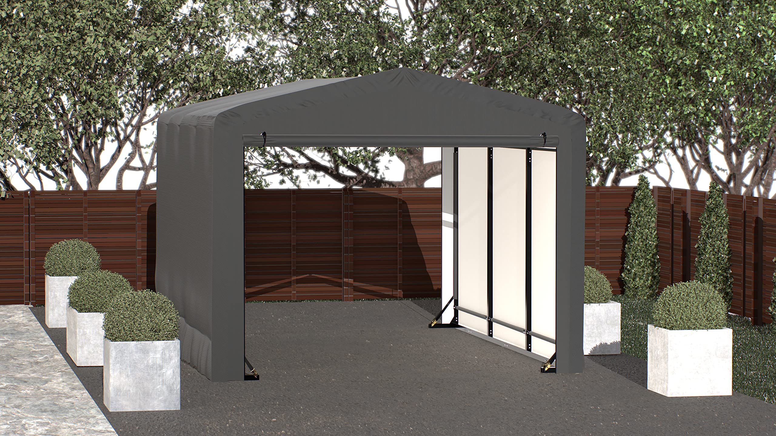 ShelterLogic ShelterTube Garage & Storage Shelter, 10' x 14' x 8' Heavy-Duty Steel Frame Wind and Snow-Load Rated Enclosure, Gray - Image 2