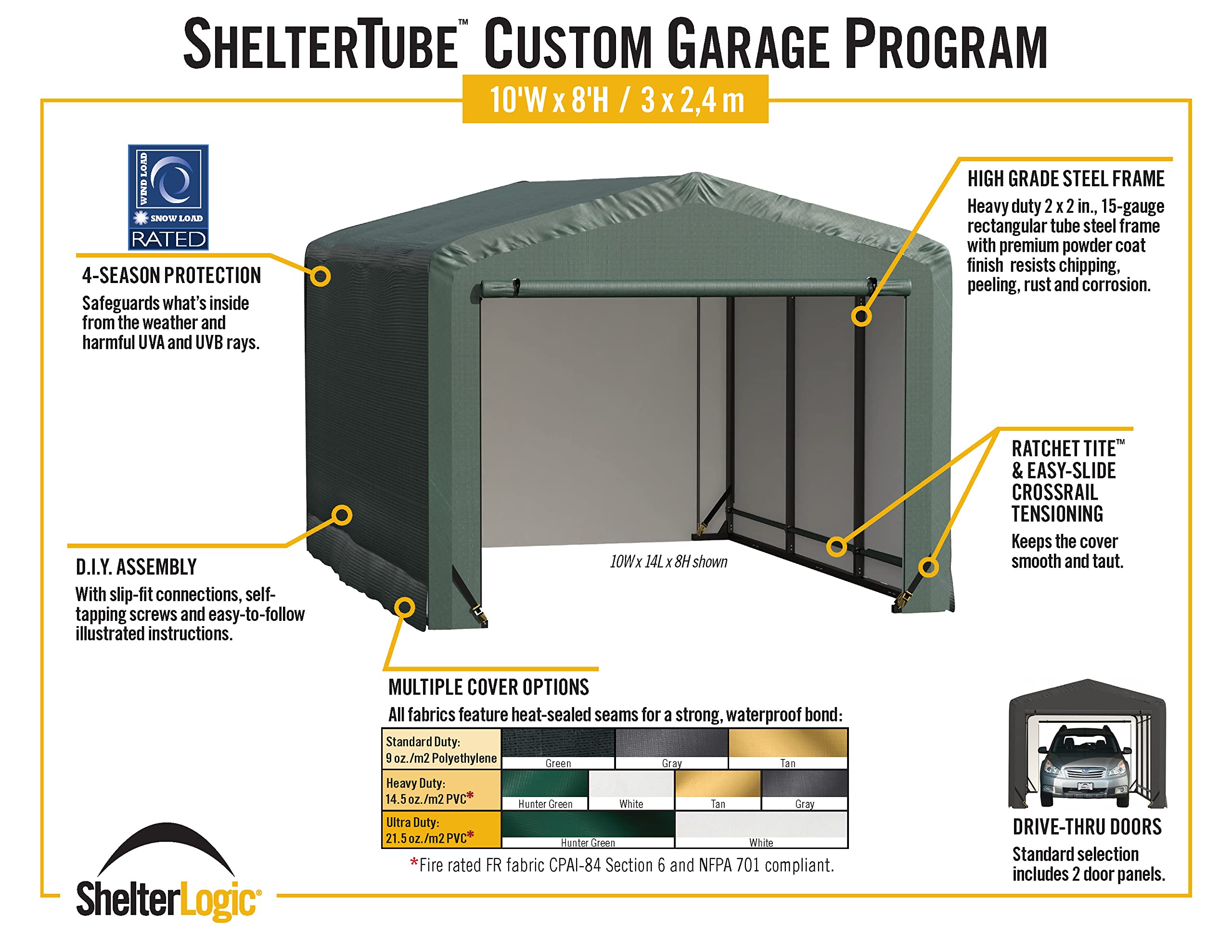 ShelterLogic ShelterTube Garage & Storage Shelter, 10' x 14' x 8' Heavy-Duty Steel Frame Wind and Snow-Load Rated Enclosure, Gray - Image 6