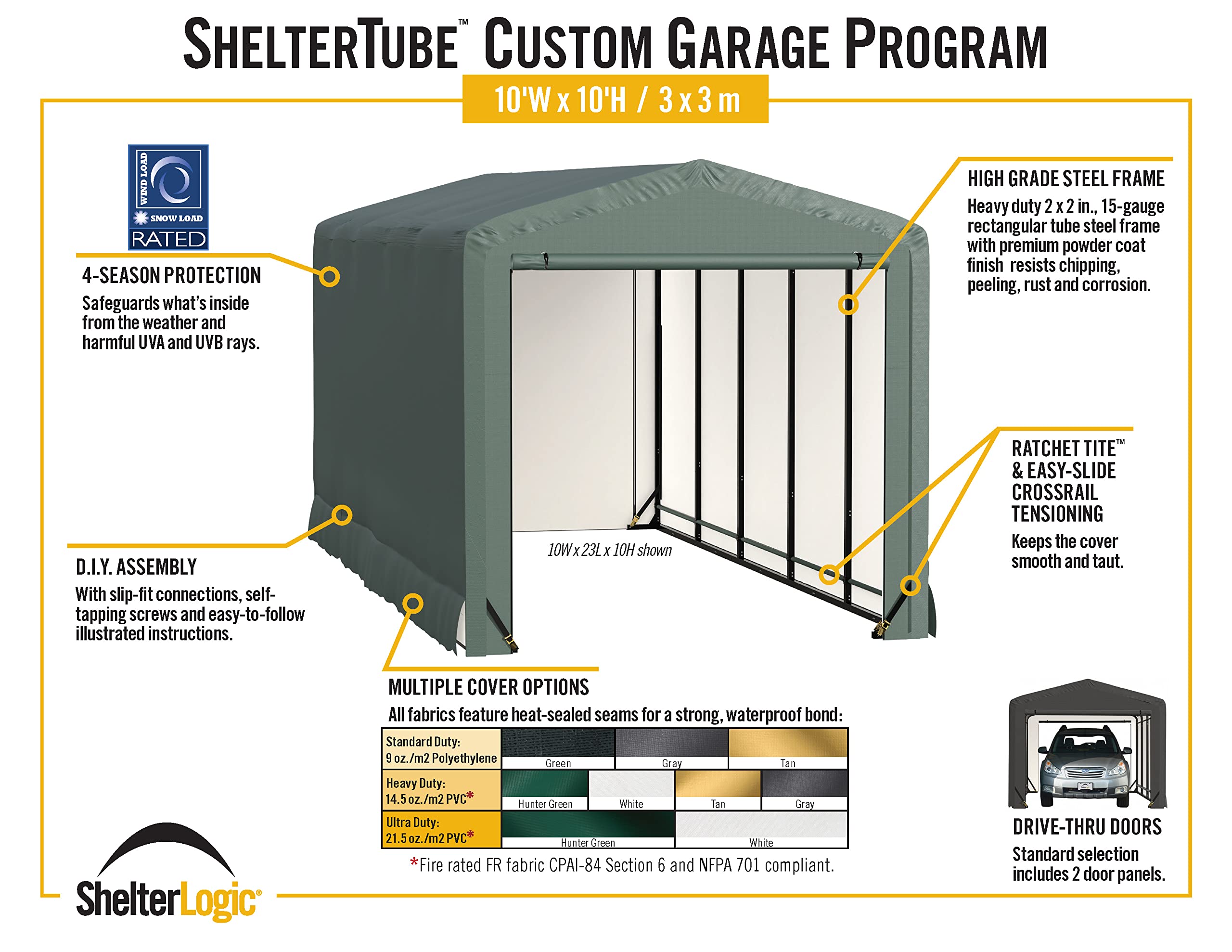 ShelterLogic ShelterTube Garage & Storage Shelter, 10' x 18' x 10' Heavy-Duty Steel Frame Wind and Snow-Load Rated Enclosure, Gray - Image 6