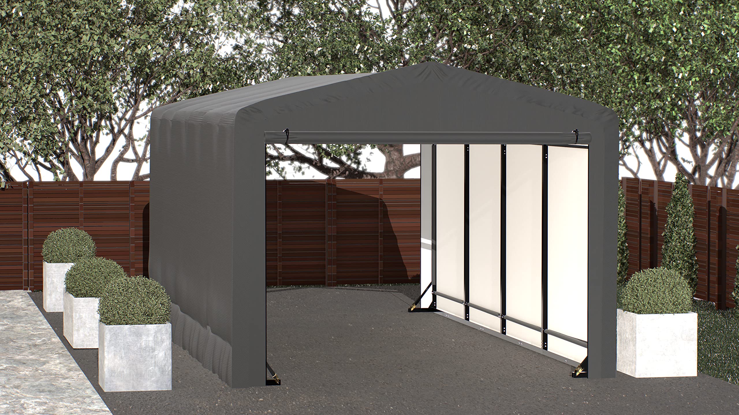 ShelterLogic ShelterTube Garage & Storage Shelter, 10' x 18' x 8' Heavy-Duty Steel Frame Wind and Snow-Load Rated Enclosure, Gray - Image 2