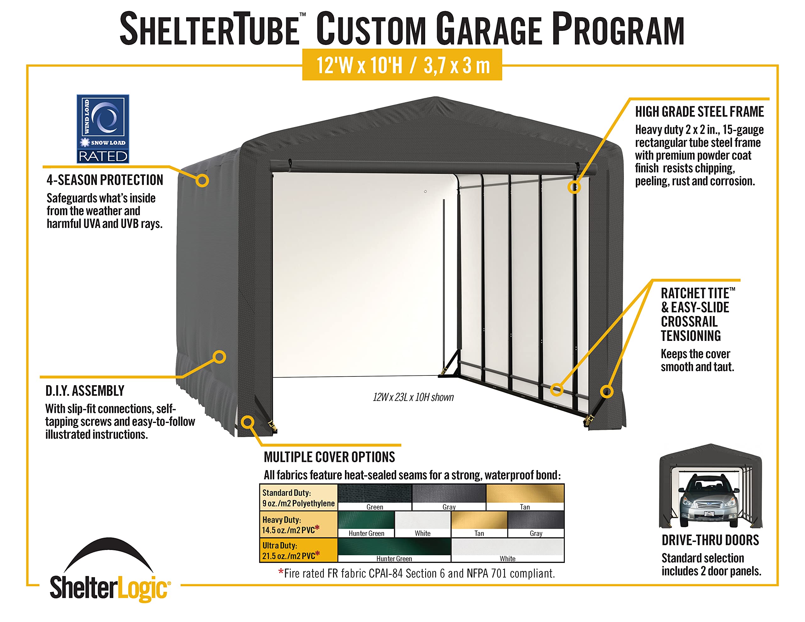 ShelterLogic ShelterTube Garage & Storage Shelter, 12' x 27' x 10' Heavy-Duty Steel Frame Wind and Snow-Load Rated Enclosure, Gray - Image 6