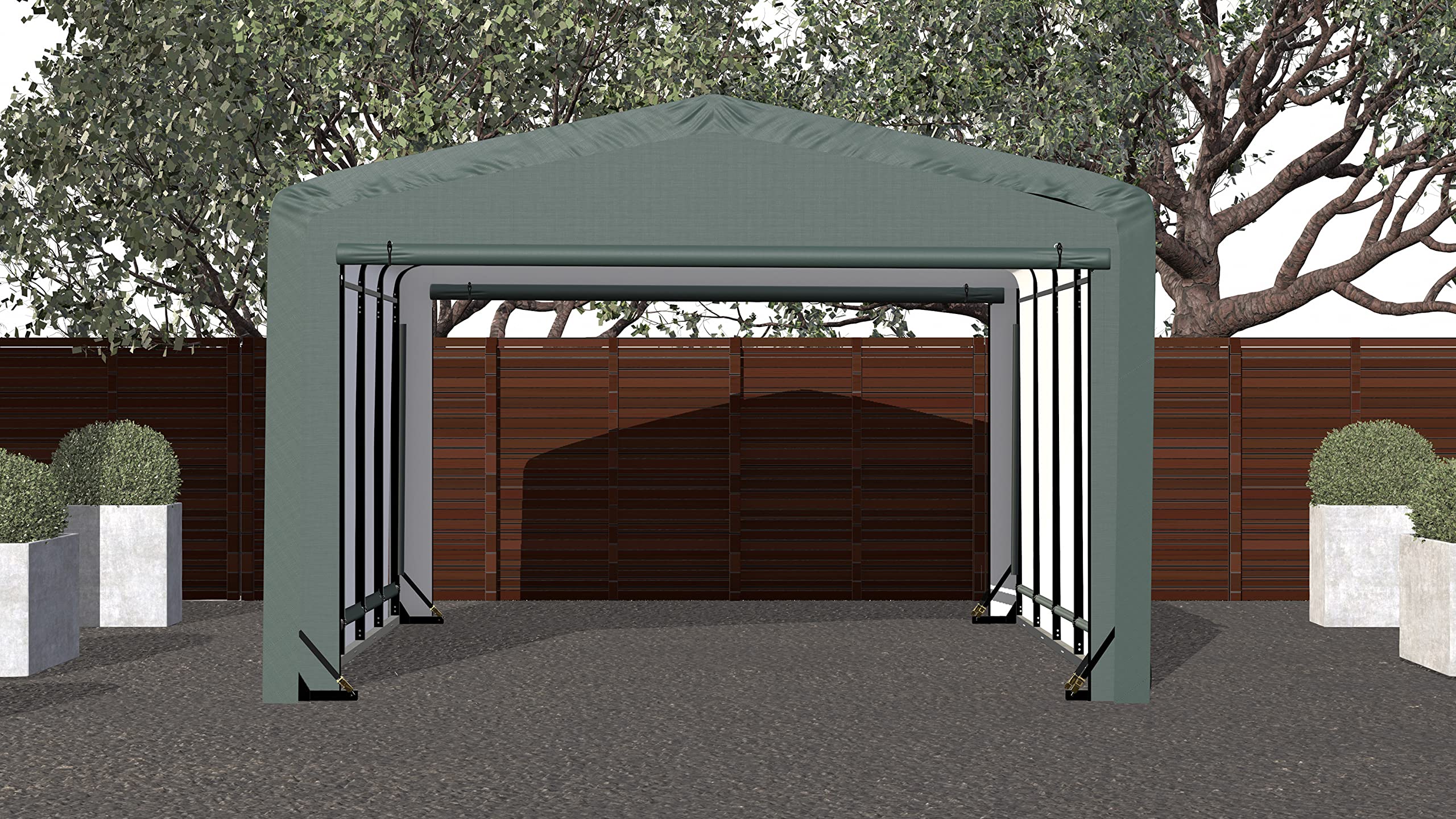 ShelterLogic ShelterTube Garage & Storage Shelter, 12' x 23' x 8' Heavy-Duty Steel Frame Wind and Snow-Load Rated Enclosure, Green - Image 12