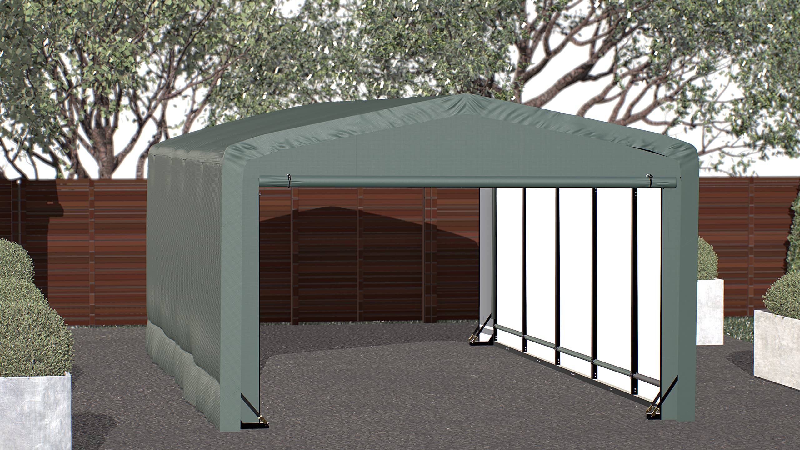 ShelterLogic ShelterTube Garage & Storage Shelter, 12' x 23' x 8' Heavy-Duty Steel Frame Wind and Snow-Load Rated Enclosure, Green - Image 2