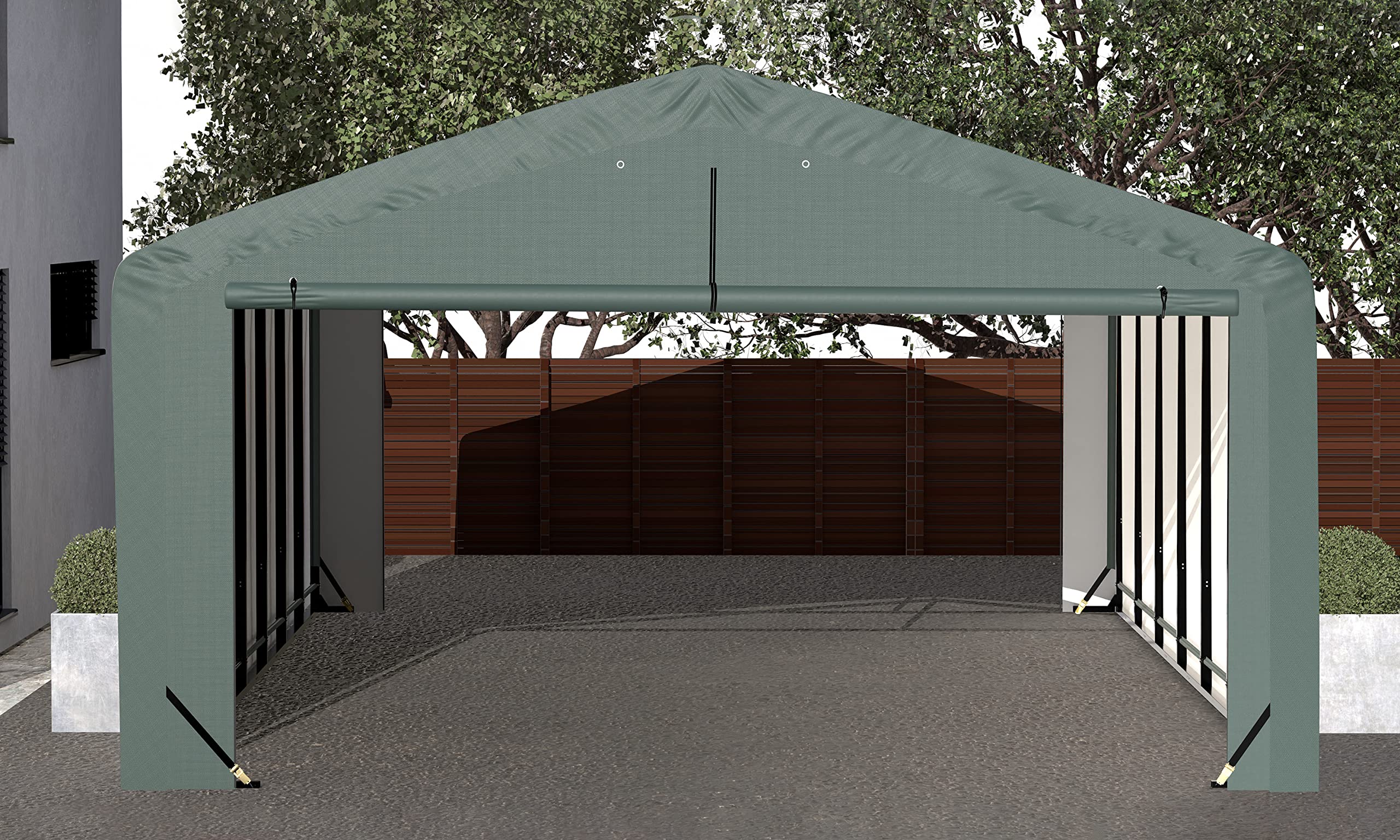 ShelterLogic ShelterTube Garage & Storage Shelter, 20' x 32' x 12' Heavy-Duty Steel Frame Wind and Snow-Load Rated Enclosure, Green - Image 11