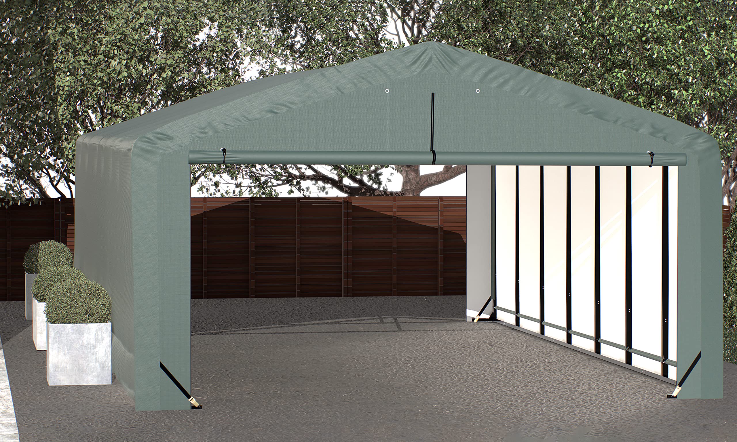 ShelterLogic ShelterTube Garage & Storage Shelter, 20' x 32' x 12' Heavy-Duty Steel Frame Wind and Snow-Load Rated Enclosure, Green - Image 2