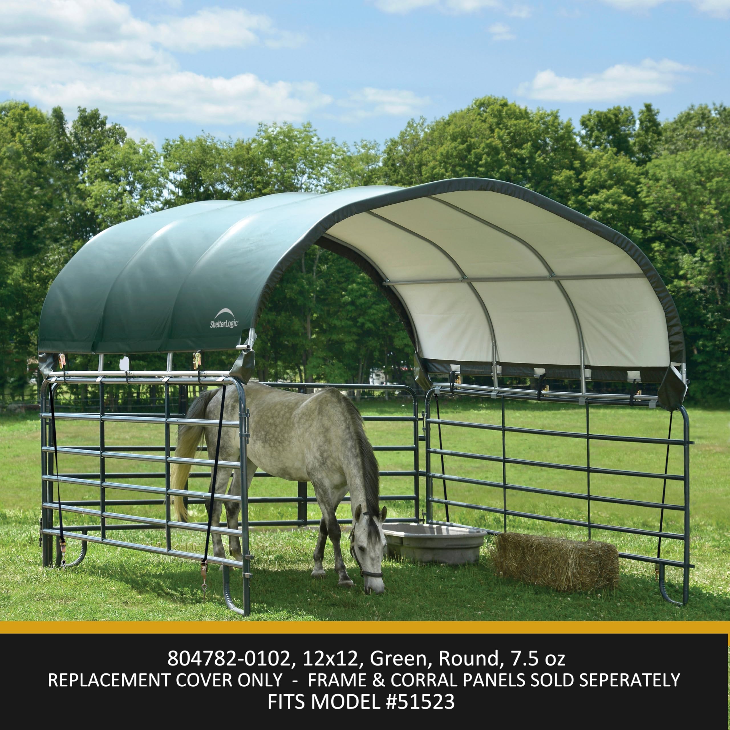 ShelterLogic Standard Replacement Cover 804782-0102, 7.5oz, Green for 51523 12x12 ft. Corral Shelter™(Cover only Does not Include Frame or Corral Panels) - Image 3