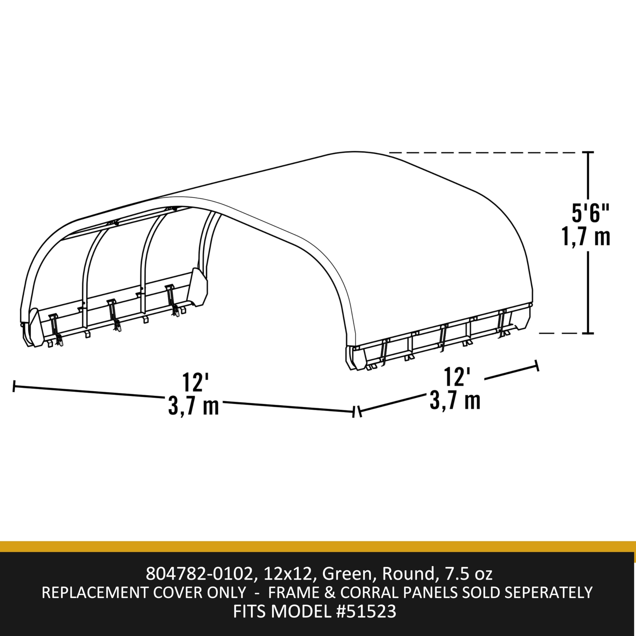 ShelterLogic Standard Replacement Cover 804782-0102, 7.5oz, Green for 51523 12x12 ft. Corral Shelter™(Cover only Does not Include Frame or Corral Panels) - Image 5